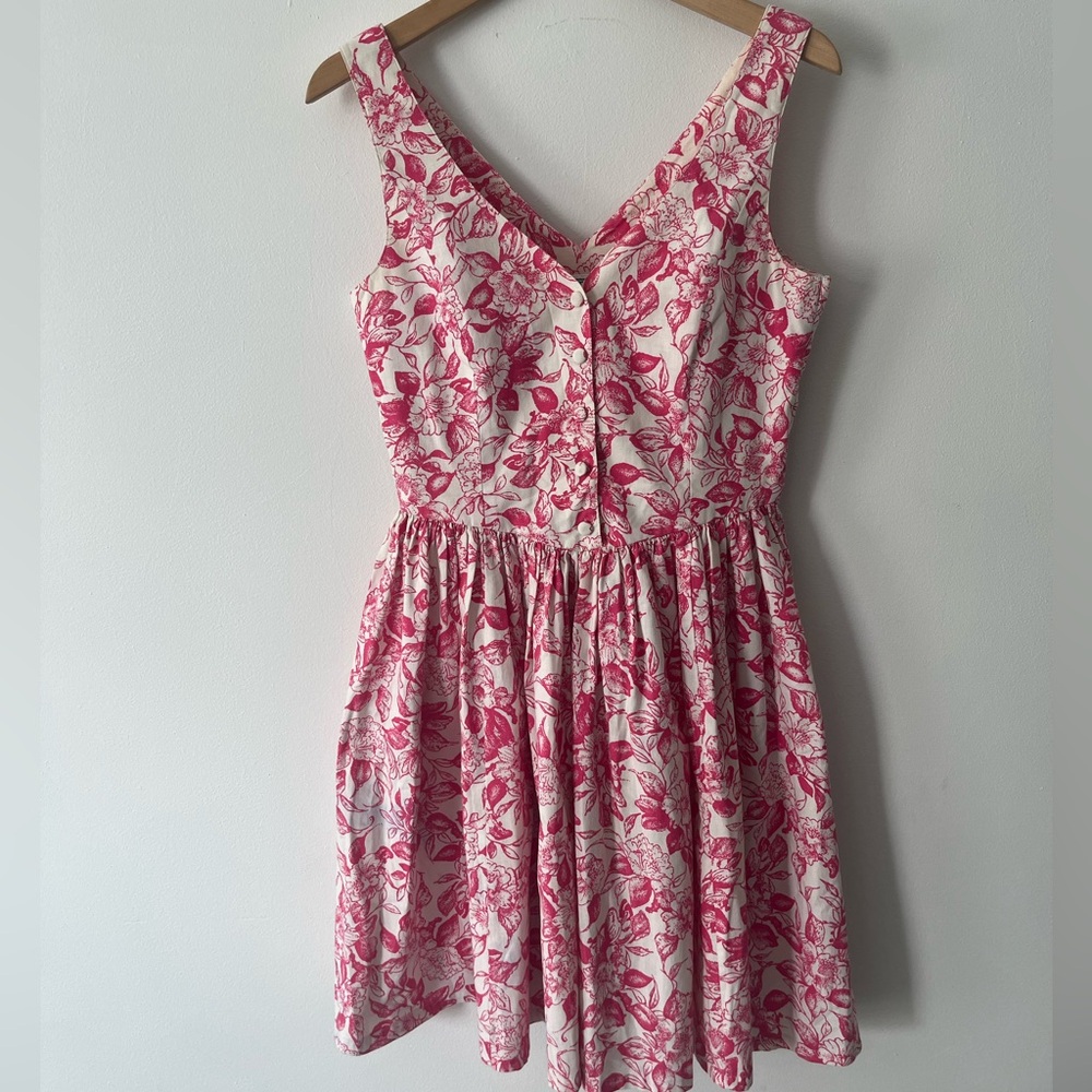 1980’s Laura Ashley Pink White Floral V-Neck Vintage Sundress Small XS